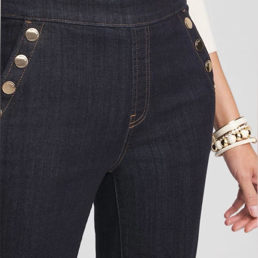 NWT Chico’s Wide Leg Pull On Jeans Crestone Peak Rinse Size 12 Modern Nautical - Picture 4 of 12